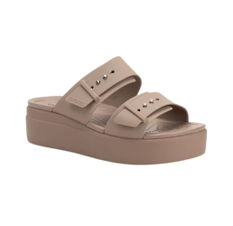 Klapki damskie Brooklyn Buckle Low Wedge brązowe